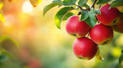 Obraz premium Red apples hanging from a tree, ripe and ready to pick, autumn harvest