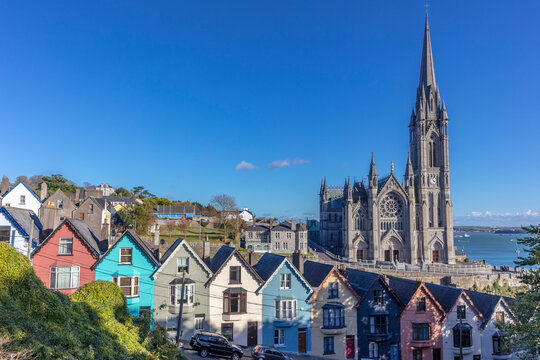Deck of Card Houses with St. Colman's Cathedral in Cobh, Ireland