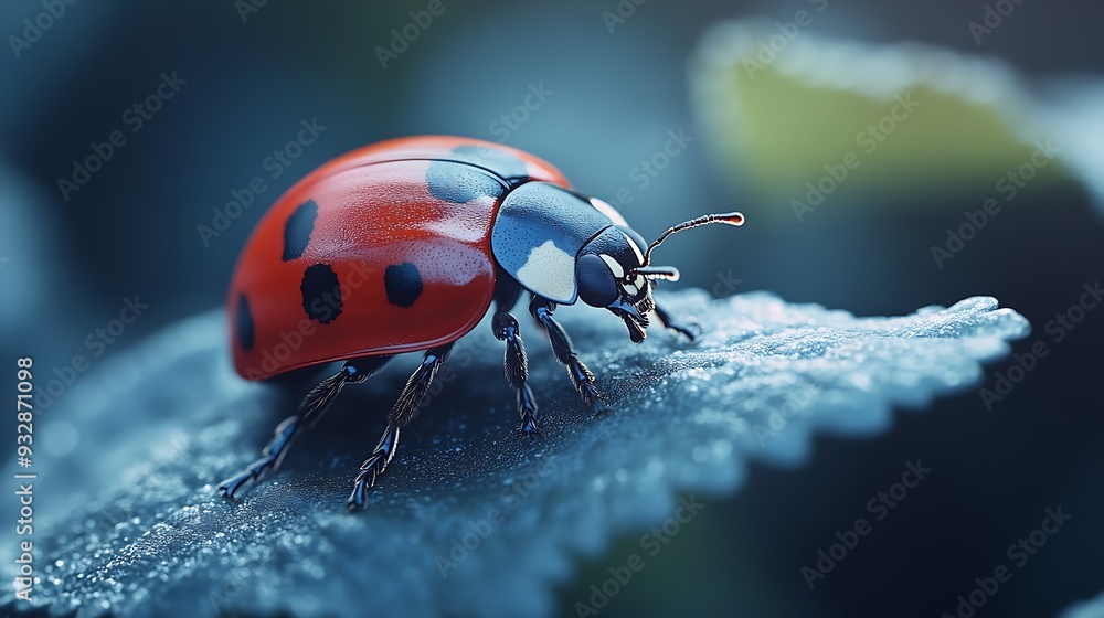 Poster Red ladybug macro shot maximum depth of field : Generative AI