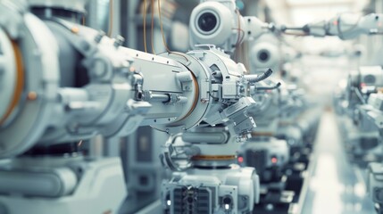 Obraz premium Futuristic Robotic Arms in a Factory Setting
