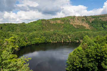 The Urfttalsperre also known as the Urft dam or Urft reservoir at Eifel National Park in North Rhine-Westphalia, Germany