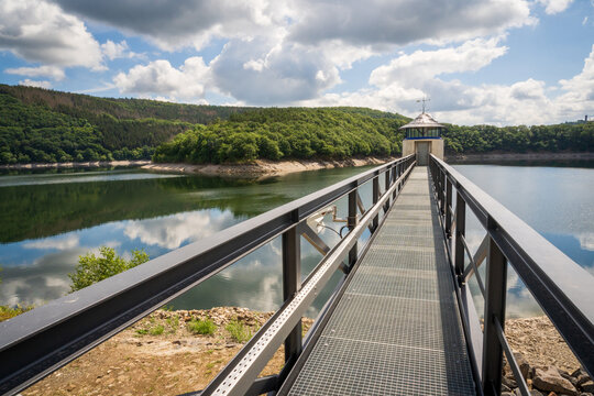 The Urfttalsperre also known as the Urft dam or Urft reservoir at Eifel National Park in North Rhine-Westphalia, Germany