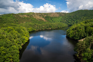 Fototapeta premium The Urfttalsperre also known as the Urft dam or Urft reservoir at Eifel National Park in North Rhine-Westphalia, Germany
