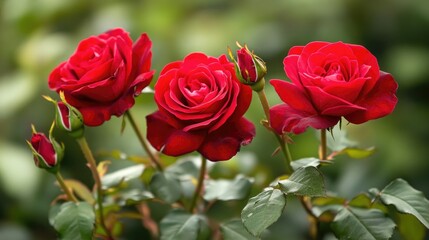 Fototapeta premium Red rose with dewdrops, delicate and beautiful, fresh floral close-up