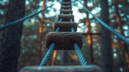 Rope obstacle track high in the trees a rope course in an adventure park in a pine forest climbing track in adventure park : Generative AI