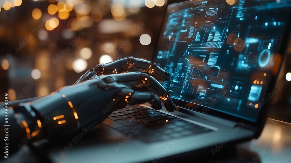 Aufkleber AI technology Artificial Intelligence concept Businessman using the laptop AI Application technology management personal Business data education Banking Futuristic technology transform : Generative AI