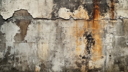 Stained old cement wall with water damage, rugged and distressed surface, urban decay