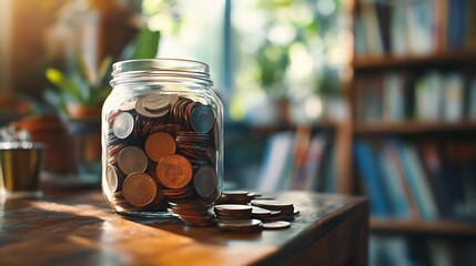 Saving money coin with banking investment finance education concept Planning student loan for studying abroad for college or university degree Future childrens education fund cash Grow : Generative AI