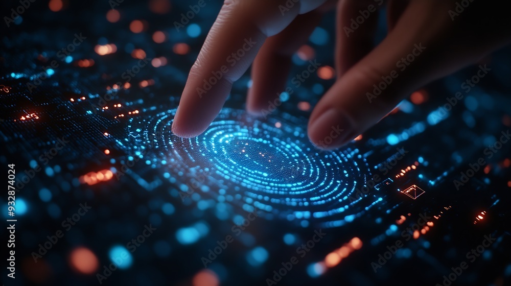 Poster Cyber security and data protection on internet Person touching virtual shield secure access encrypted connection Password protected system and storage Cybersecurity technology : Generative AI