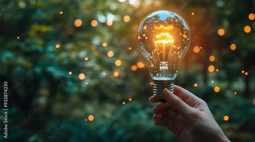 Poster Man hand holding lightbulb with learning educate and graduation concept study knowledge to creative thinking idea and problem solving solution Elearning online education course degree  : Generative AI