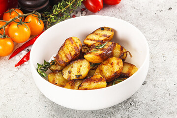 Grilled young small baby potato