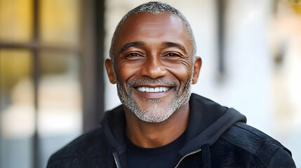 Obraz premium Portrait of a happy mature man smiling outdoors.