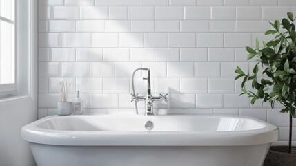 White porcelain sink with silver faucet, clean and modern, bathroom interior design