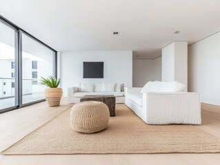 Modern living room in a luxury property withe stylish furniture. Residential interior design composition.