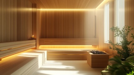 Fototapeta premium Modern Sauna Room with Natural Light