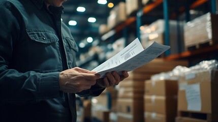 Exporting supervisor in charge of producing receipts for item administration tracking delivery and transportation requirements Manufacturing operator going over records for order submi : Generative AI