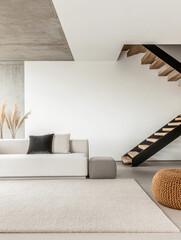 Modern living room in a luxury property withe stylish furniture. Residential interior design composition.