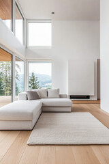 Modern living room in a luxury property withe stylish furniture. Residential interior design composition.