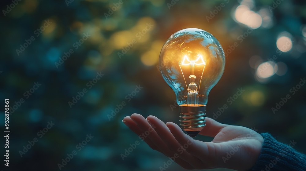 Aufkleber Man hand holding lightbulb with learning educate and graduation concept study knowledge to creative thinking idea and problem solving solution Elearning online education course degree  : Generative AI