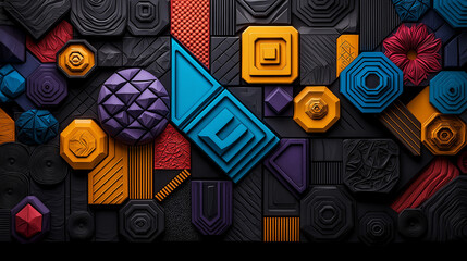 Obraz premium A visually dynamic composition of geometric shapes tessellating in complex patterns, highlighted with vibrant colors