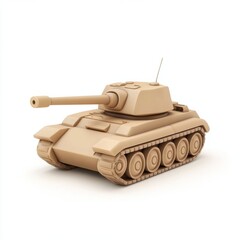 Fototapeta premium A beige tank-like toy, simple in structure, rendered in a C4D style, against a white background