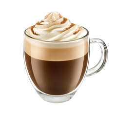 Foamy coffee cappuccino in  glass mug  isolated on transparent or white background 
