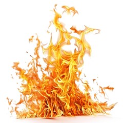 Dynamic Fire Splash on a Clean White Background: Vivid Flames Bursting in Mid-Air, Creating a Dramatic and Fiery Splash Effect with Intense Colors and Energy. Perfect for Visualizing Heat, Energy, 