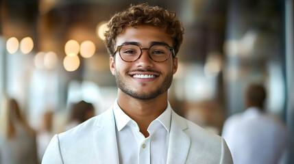 Obraz premium Portrait of a smiling man in a white suit.