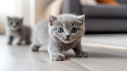 Naklejka premium Scared Cute Cat: Adorable Feline with Wide Eyes and Tensed Posture, Capturing the Expression of Fear and Surprise. Perfect for Illustrating Emotions, Pet Behavior, and Animal Reactions