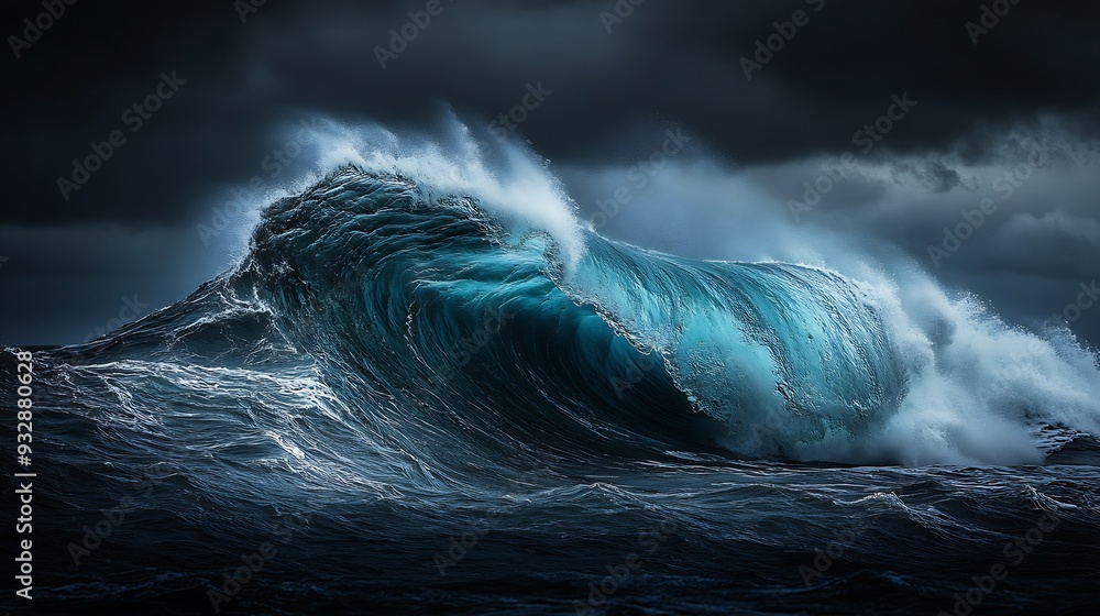 Aufkleber the power and beauty of nature are on full display in this image of a stormy ocean with large crashi