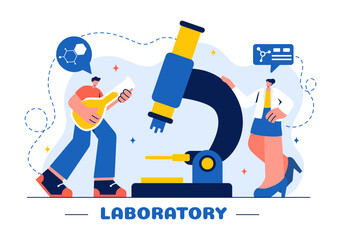 A Vector Illustration of a Laboratory Conducting Scientific Research, Experimentation, and Measurement on a Flat Cartoon Style Background