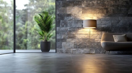 modern stone wall luxury living room and modern lamp interior design : Generative AI