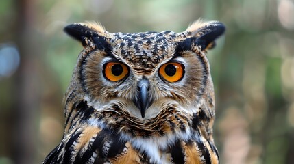 Fototapeta premium Close-up Portrait of an Owl with Striking Yellow Eyes
