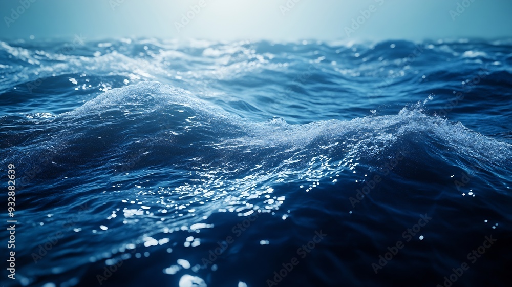 Poster water texture deep blue ocean surface with waves : generative ai