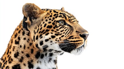 Portrait of leopard standing a looking away proudly Panthera pardus against white background : Generative AI