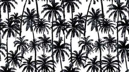 Vibrant continuous design featuring outlines of tropical palms, jungle foliage, and abstract nature-inspired textures with ethnic tribal floral elements.