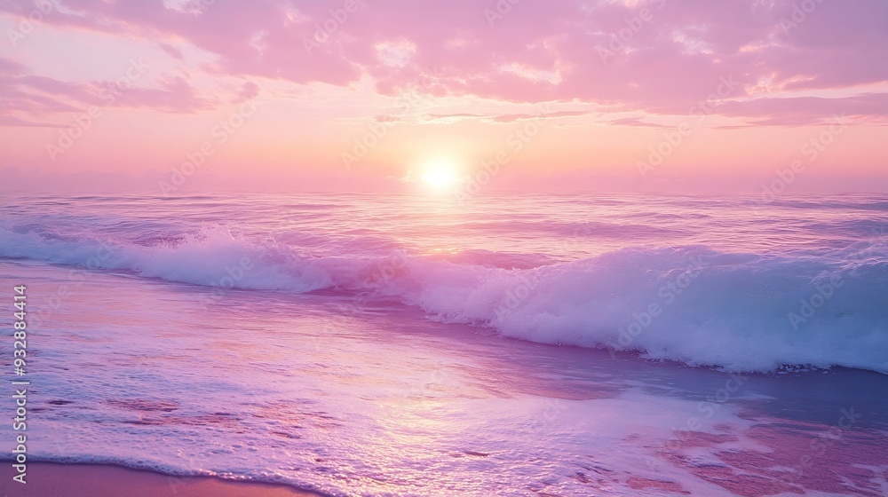 Aufkleber beautiful serene ocean sunrise over a calm ocean with a soft pink and purple sky gentle waves and ca