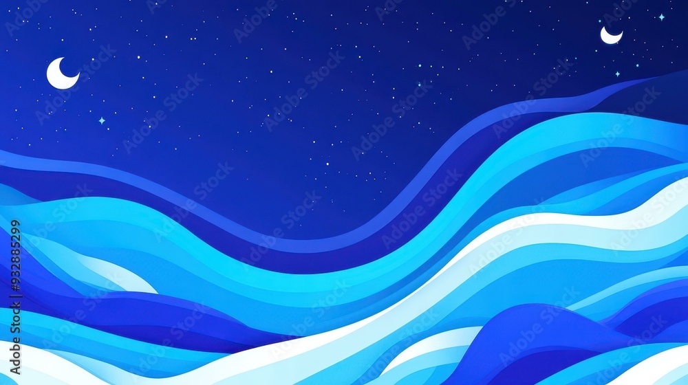 Aufkleber an abstract blue background featuring dynamic wave lines, creating a vibrant and modern flat illustr