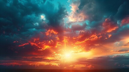 Naklejka premium Overcast sunset in late spring with a creative banner. Generative Ai