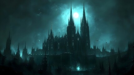 Fototapeta premium Dark Gothic Castle Under Moonlit Sky