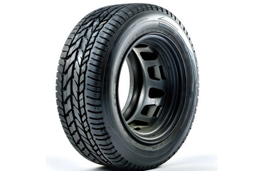 Black automotive tire with a white rim and hubcap. Tread made of synthetic and natural rubber. Focus on tire care and locking hubs, essential for transport.