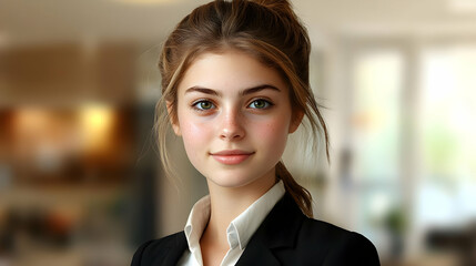 Naklejka premium Portrait of a young woman with a warm smile.