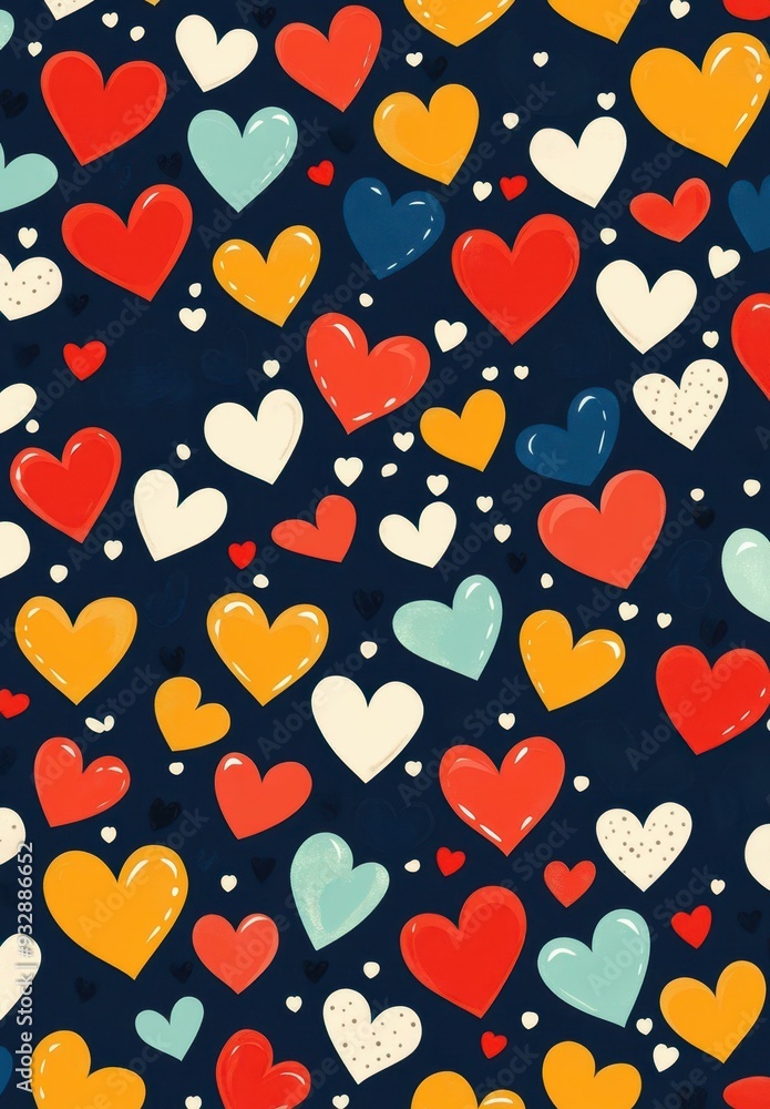 Poster bright and cheerful, this seamless pattern features colorful hearts that add joy and love to any des