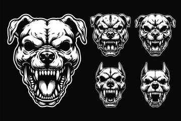 Fototapeta premium Dark Art Scary Pitbull Dog Skull Head Black and White Illustration