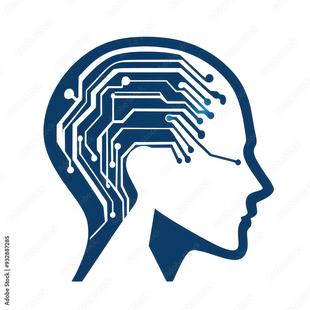 Poster modern logo design featuring ai elements like circuit patterns and neural networks in blue and gray 