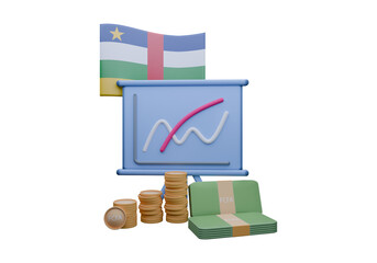 3D render illustration of Central African Republic flag and currency called CFA Franc