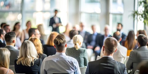 Blurred background of guests participating in a charity auction event.
