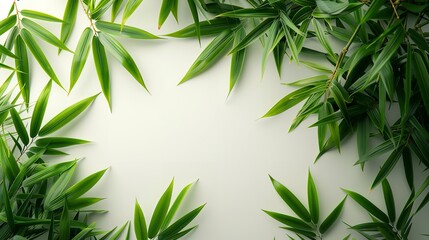 Naklejka premium Bamboo foliage against a white background. Generative Ai