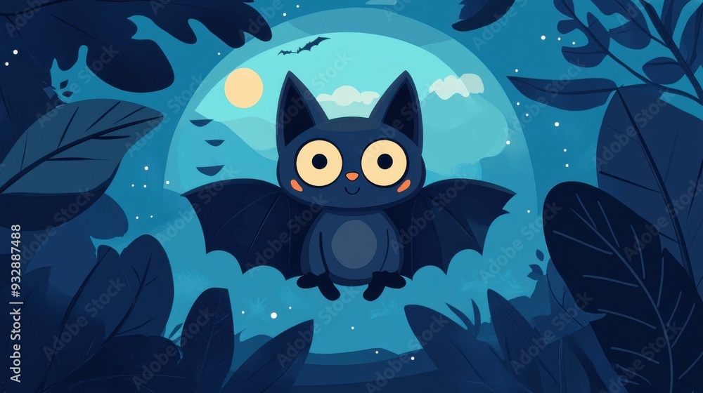 Canvas Prints A vibrant bat animation featuring modern flat illustrations and playful textures, bringing a whimsical touch to your project.