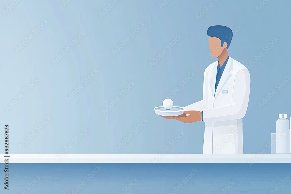 Aufkleber illustration of a scientist working in a minimalist laboratory symbolizing the simplicity and precis